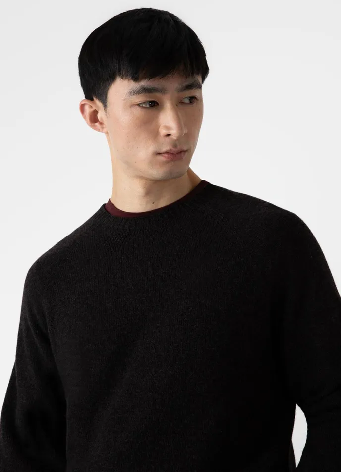 Lambswool Crew Neck Jumper Coffee Twist Men SUNSPEL Knitwear