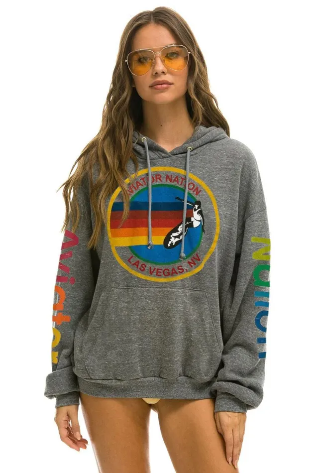 Las Vegas Relaxed Pullover Hoodie 8211 Heather Grey WomenMen Aviator Nation Hoodies Las Vegas Relaxed Pullover Hoodie 8211 Heather Grey WomenMen Aviator Nation Hoodies
