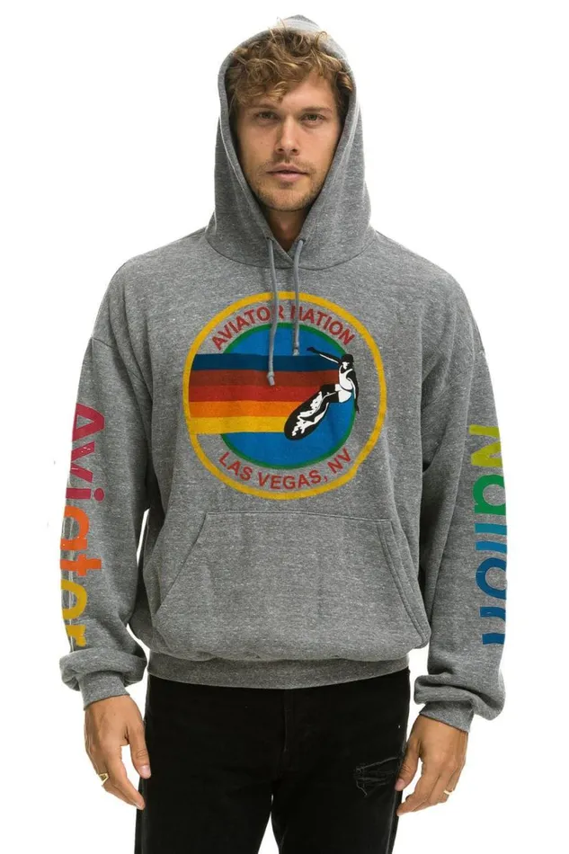 Las Vegas Relaxed Pullover Hoodie 8211 Heather Grey WomenMen Aviator Nation Hoodies