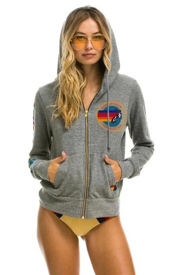 Las Vegas Zip Hoodie 8211 Heather Grey WomenMen Aviator Nation Hoodies