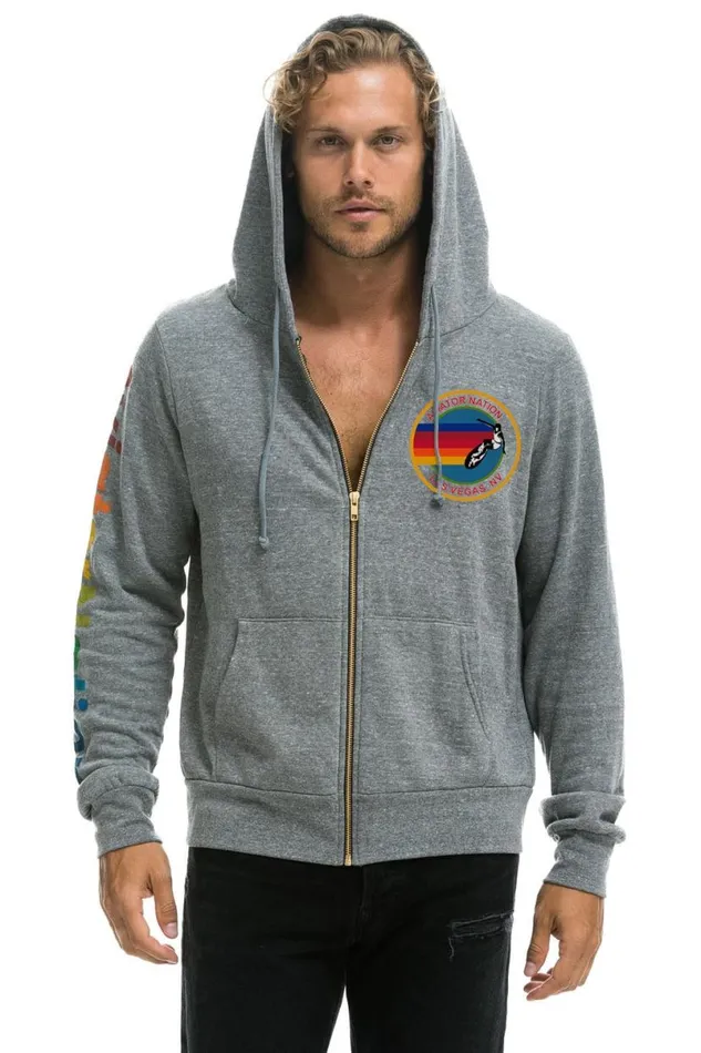 Las Vegas Zip Hoodie 8211 Heather Grey WomenMen Aviator Nation Hoodies