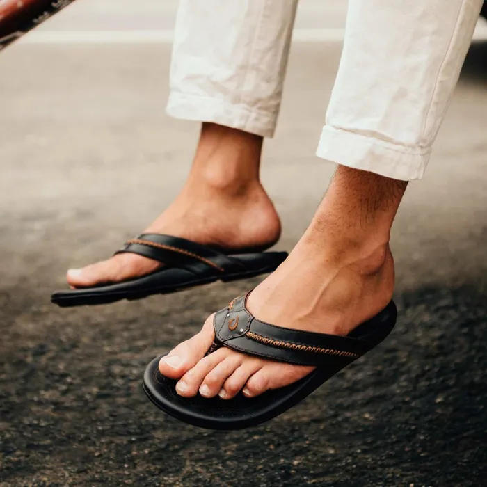 Leather Men Olukai Mea Ola Leather Beach Sandals 8211 Dark Java