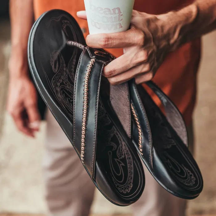 Leather Men Olukai Mea Ola Leather Beach Sandals 8211 Dark Java