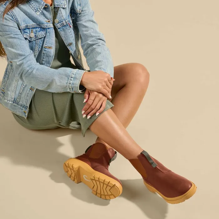Leather Women Olukai Hehi Waterproof Leather Booties 8211 Fox Hunter