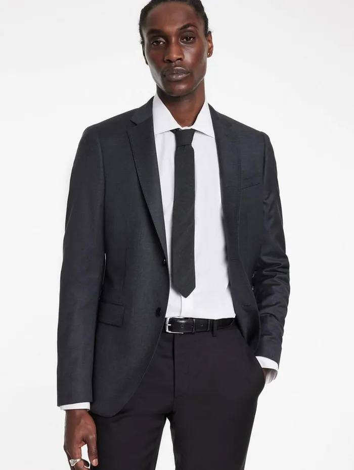 LEONE SLIM TIE Dk Steel Htr Men John Varvatos Scarves and Ties