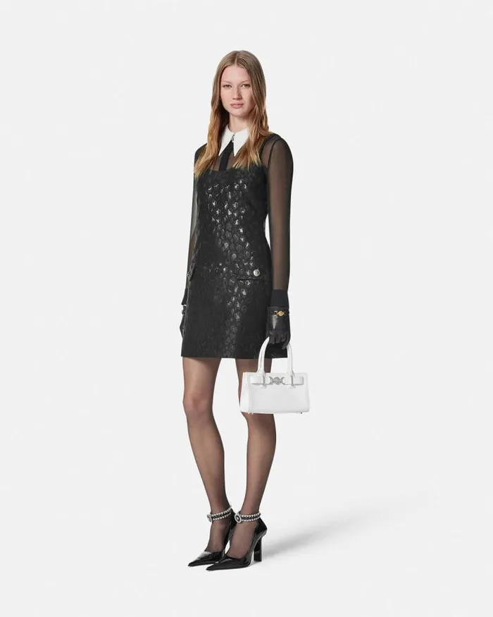 Leopard Jacquard Scoop Mini Dress Black Women Versace Dresses