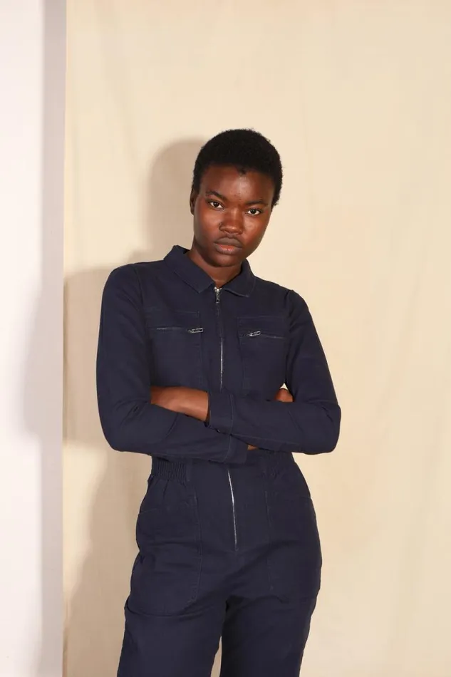 LF Markey One Pieces Women Danny Stretch Canvas Boilersuit Navy