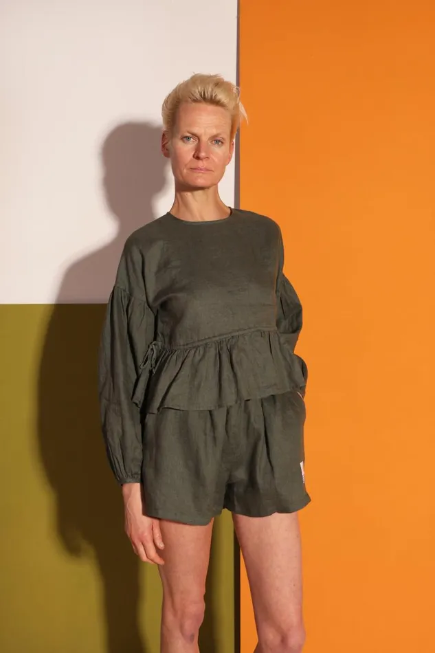 LF Markey Shorts Women Basic Linen Shorts Moss