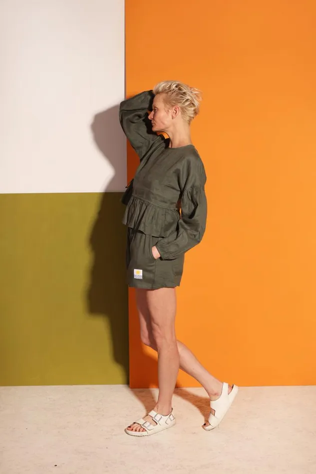 LF Markey Shorts Women Basic Linen Shorts Moss