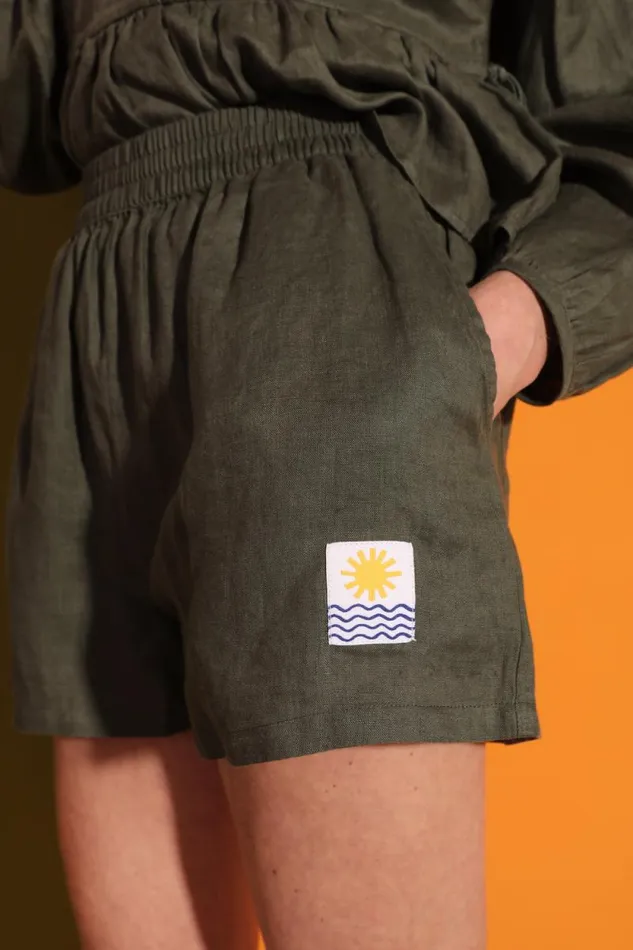 LF Markey Shorts Women Basic Linen Shorts Moss