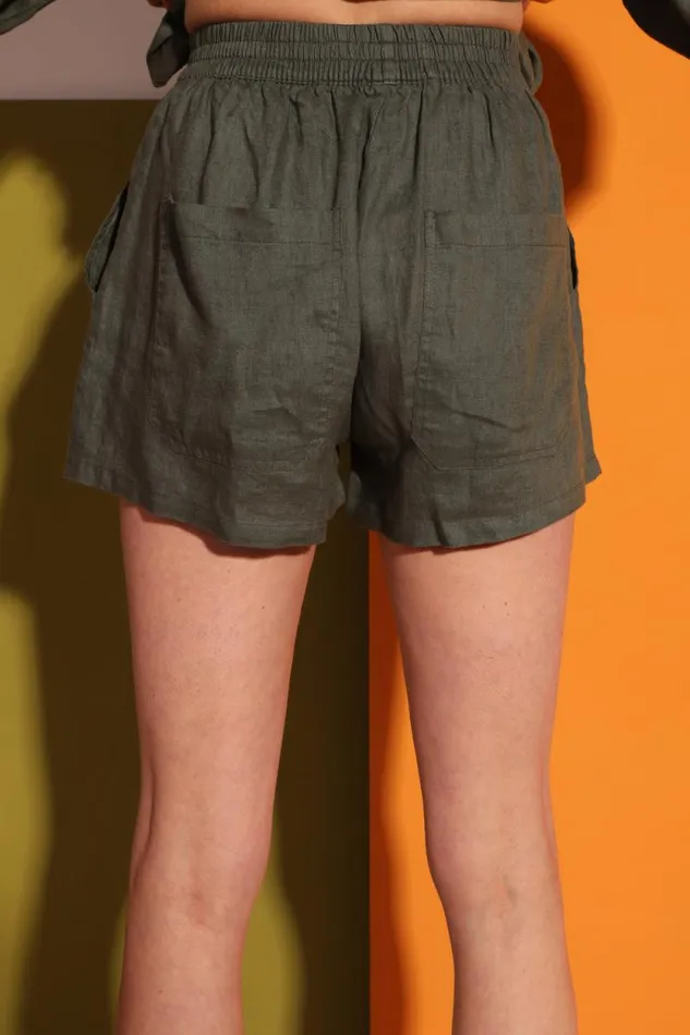 LF Markey Shorts Women Basic Linen Shorts Moss