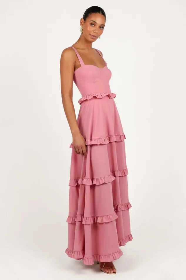 Lillee Tiered Maxi Dress Mauve Floral Dresses Petal and Pup Women