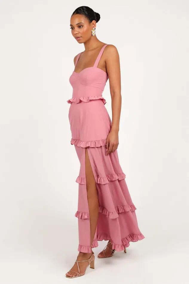 Lillee Tiered Maxi Dress Mauve Floral Dresses Petal and Pup Women