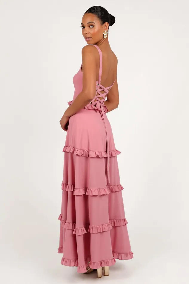 Lillee Tiered Maxi Dress Mauve Floral Dresses Petal and Pup Women