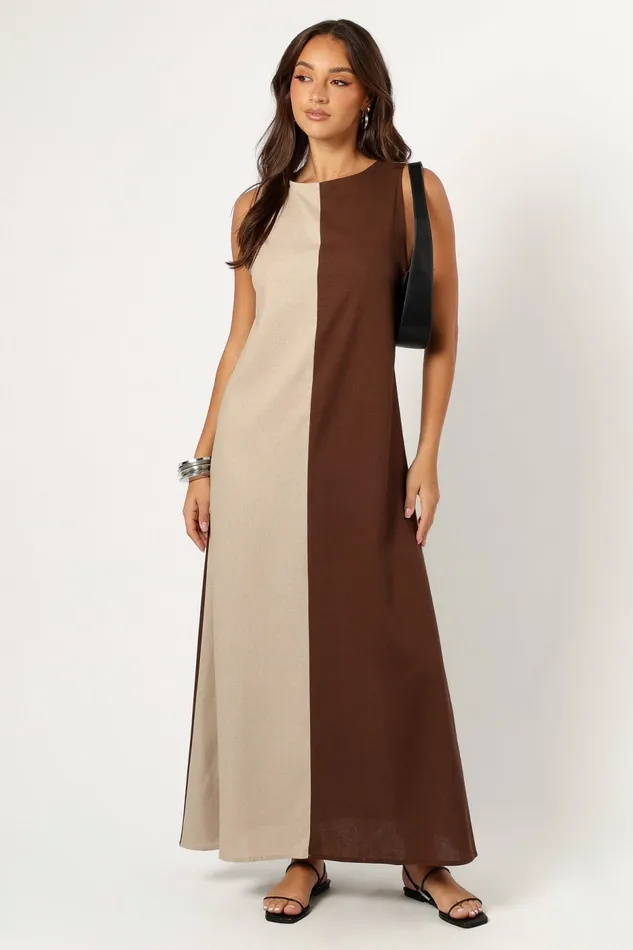 Linen Dresses Lindi Maxi Dress BrownBeige 8211 Petal and Pup Women