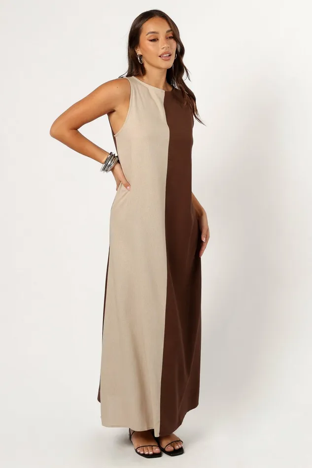 Linen Dresses Lindi Maxi Dress BrownBeige 8211 Petal and Pup Women