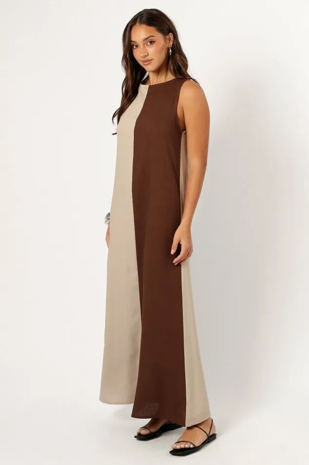 Linen Dresses Lindi Maxi Dress BrownBeige 8211 Petal and Pup Women