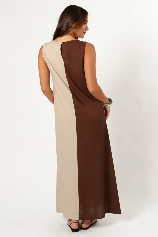 Linen Dresses Lindi Maxi Dress BrownBeige 8211 Petal and Pup Women