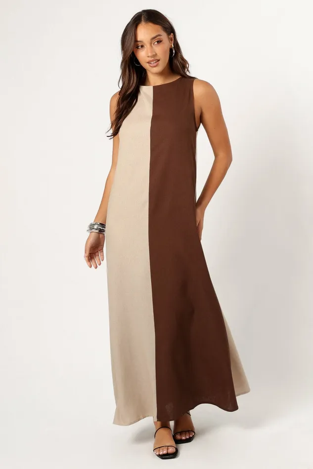 Linen Dresses Lindi Maxi Dress BrownBeige 8211 Petal and Pup Women