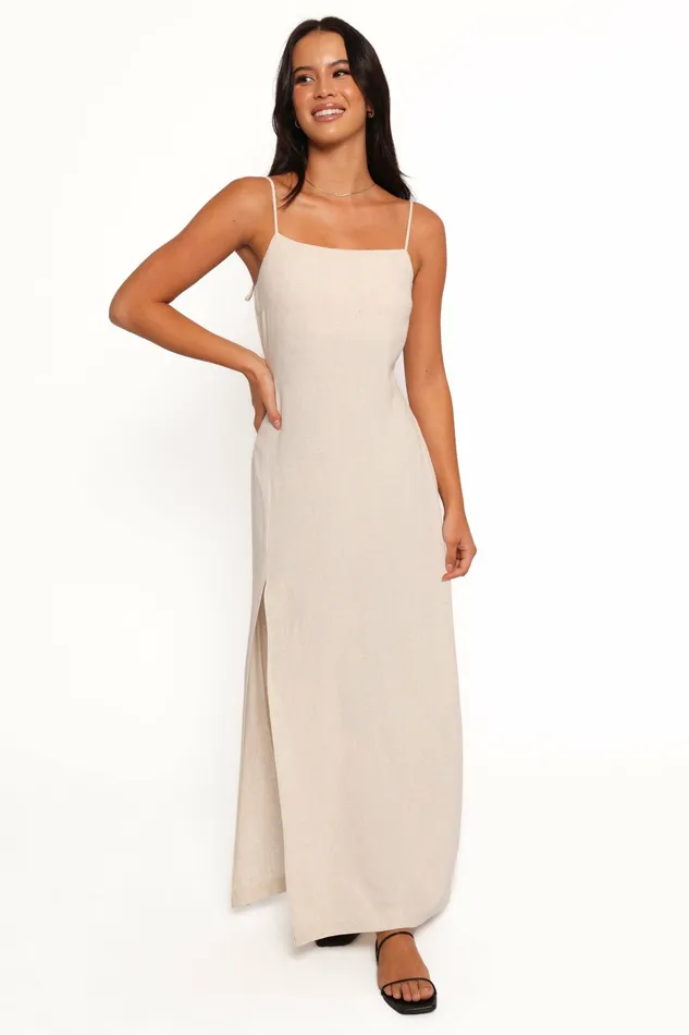 Linen Dresses Petal and Pup Women Sawyer Midi Slip Dress Oatmeal