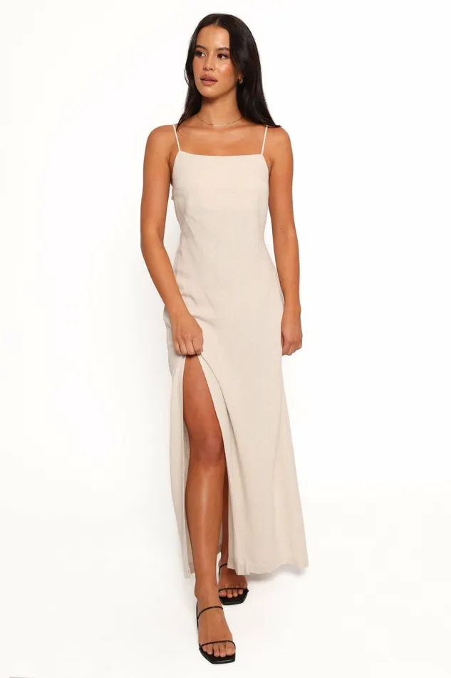 Linen Dresses Petal and Pup Women Sawyer Midi Slip Dress Oatmeal