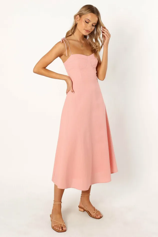Linen Dresses Remi Midi Dress Soft Rose 8211 Petal and Pup Women