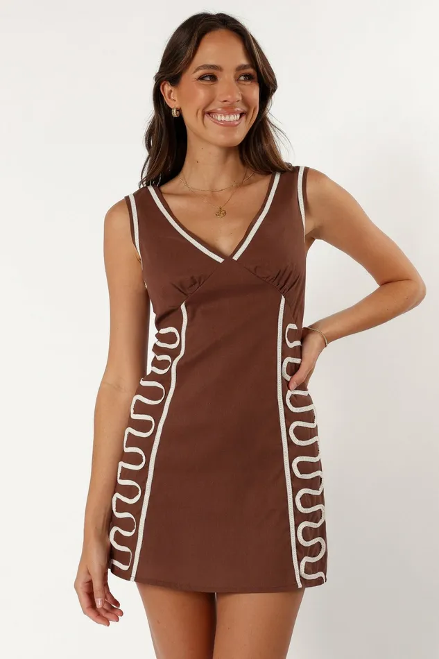 Linen Dresses Women Petal and Pup Alexa Mini Dress Chocolate