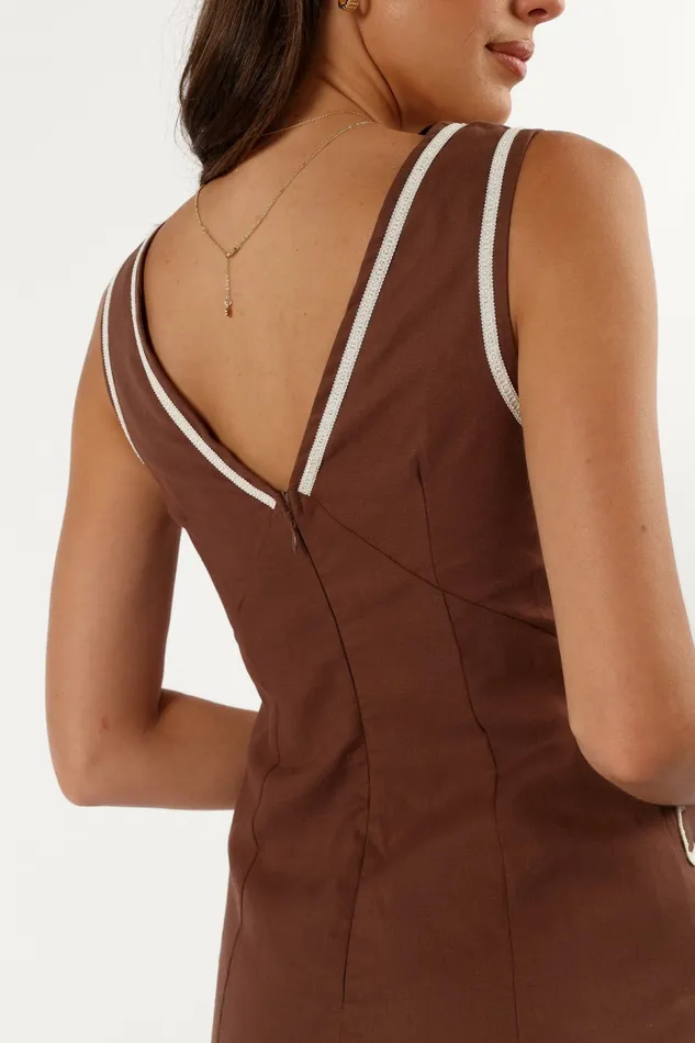 Linen Dresses Women Petal and Pup Alexa Mini Dress Chocolate