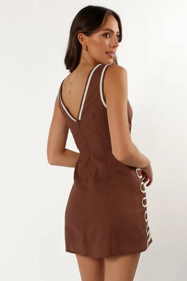 Linen Dresses Women Petal and Pup Alexa Mini Dress Chocolate