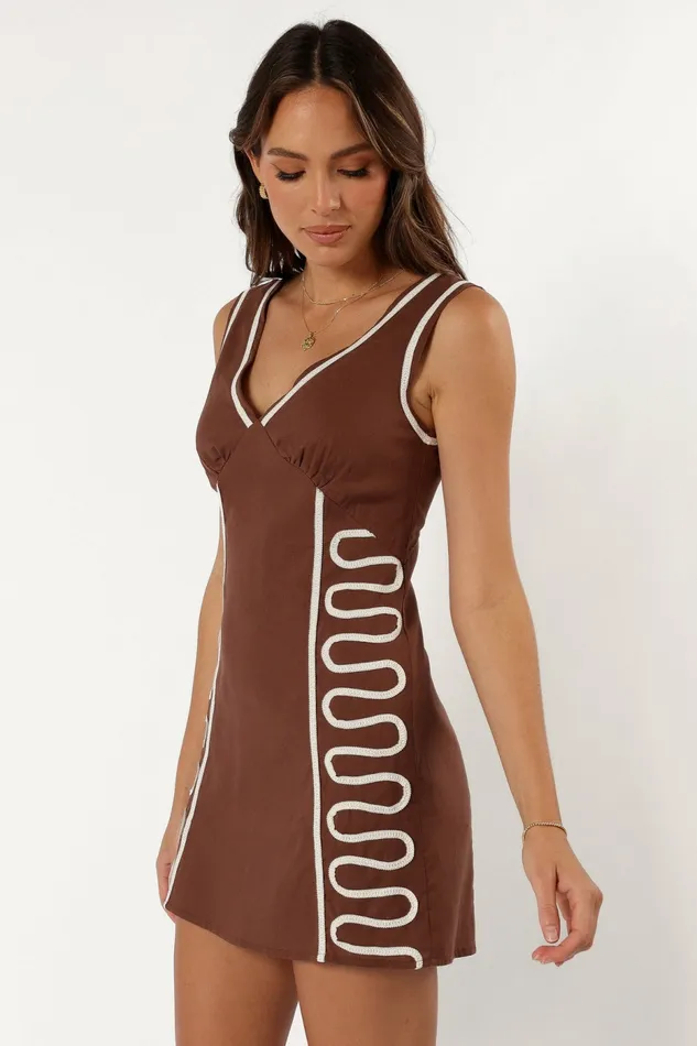 Linen Dresses Women Petal and Pup Alexa Mini Dress Chocolate