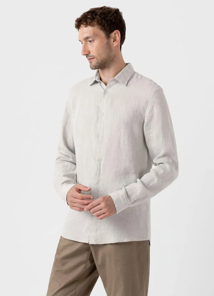 Linen Shirt Oatmeal Melange Men SUNSPEL Shirts