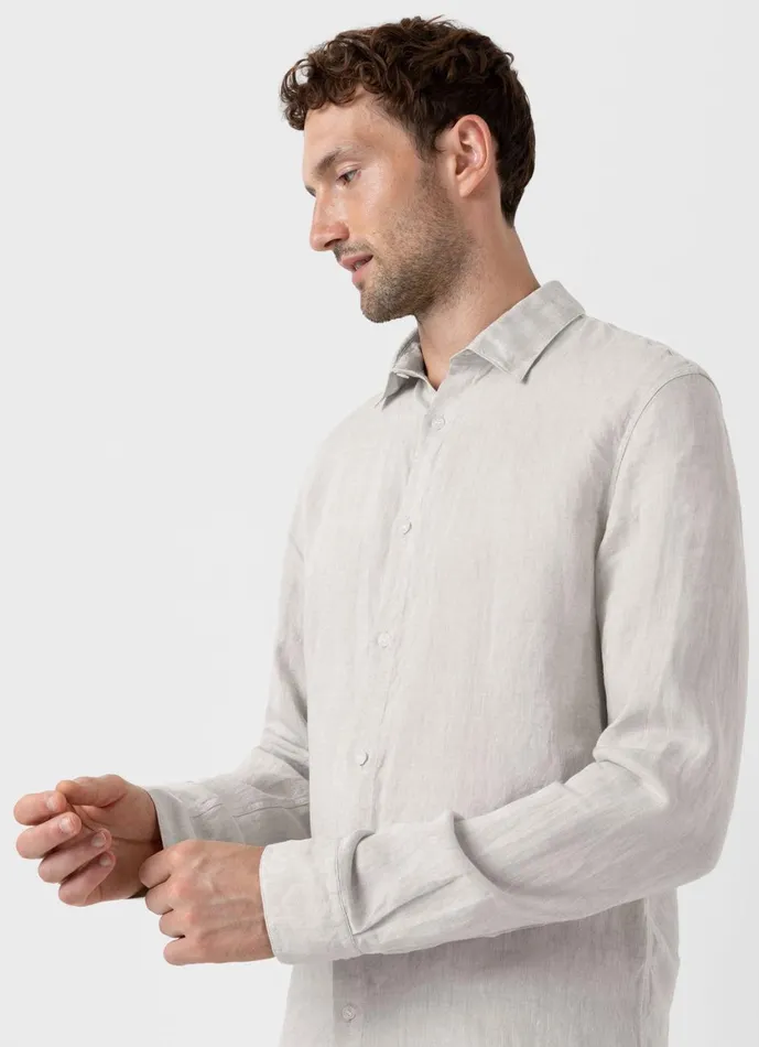 Linen Shirt Oatmeal Melange Men SUNSPEL Shirts