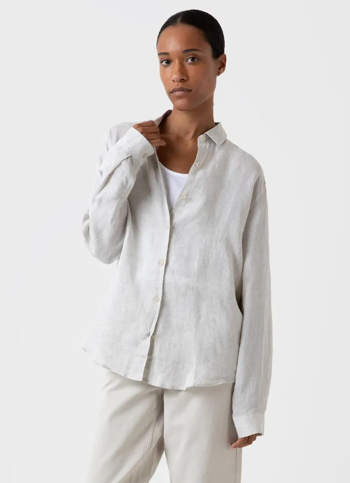 Linen Shirt Oatmeal Melange Women SUNSPEL Shirts and Blouses