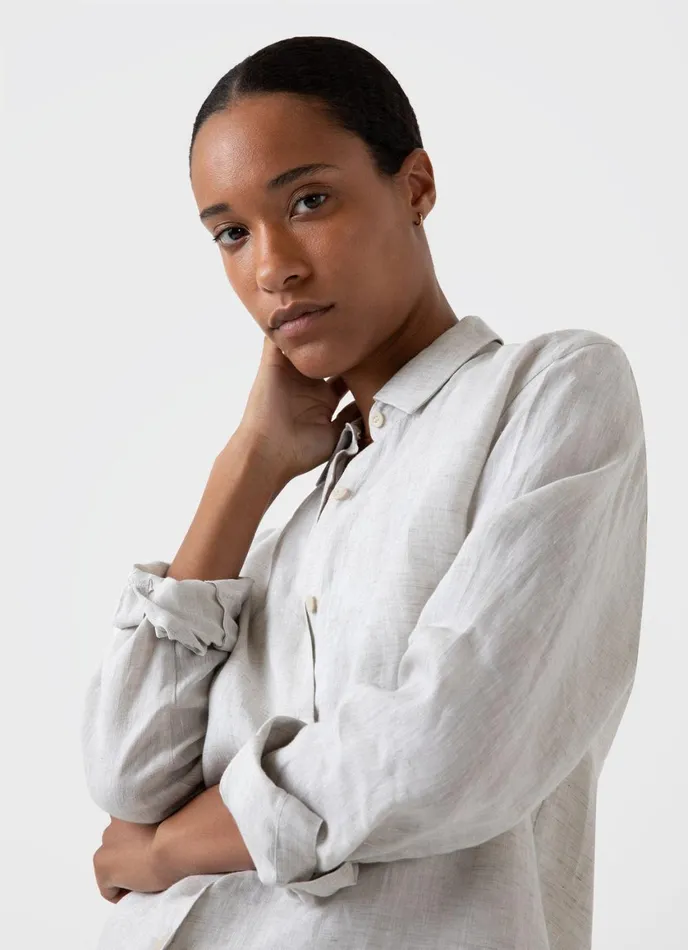 Linen Shirt Oatmeal Melange Women SUNSPEL Shirts and Blouses