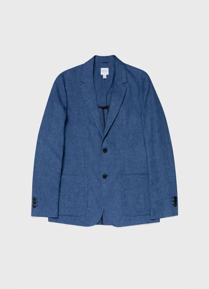 Linen Unstructured Blazer Blue Melange Men SUNSPEL Jackets and Coats