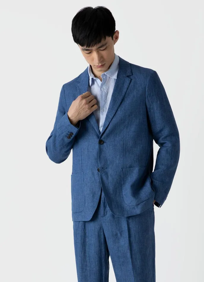 Linen Unstructured Blazer Blue Melange Men SUNSPEL Jackets and Coats
