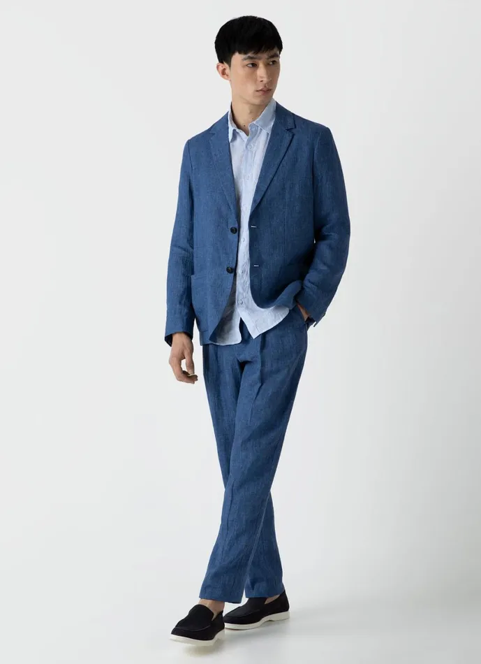 Linen Unstructured Blazer Blue Melange Men SUNSPEL Jackets and Coats