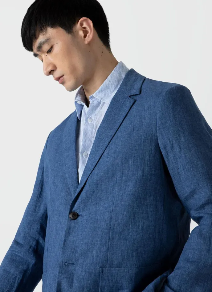 Linen Unstructured Blazer Blue Melange Men SUNSPEL Jackets and Coats