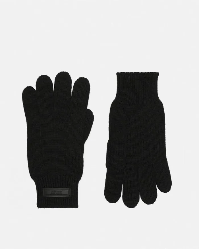 Logo Knit Gloves Black Men Versace Soft Accessories