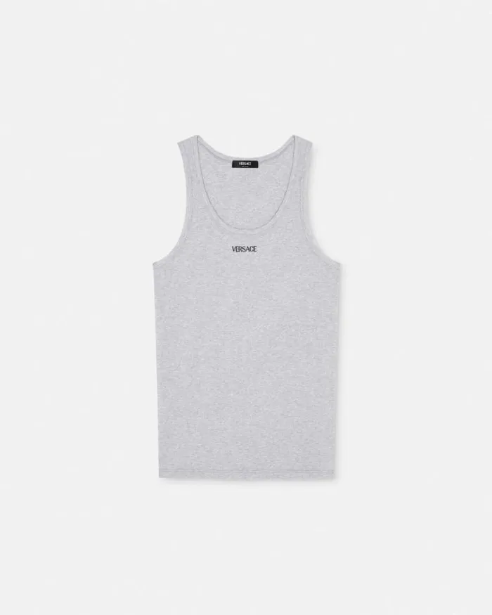 Logo Ribbed Tank Top Gray Men Versace Loungewear and Pajamas