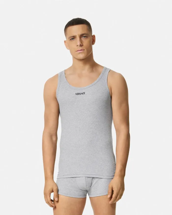 Logo Ribbed Tank Top Gray Men Versace Loungewear and Pajamas