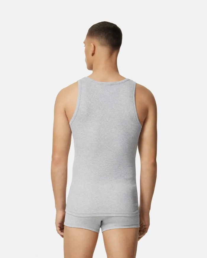 Logo Ribbed Tank Top Gray Men Versace Loungewear and Pajamas