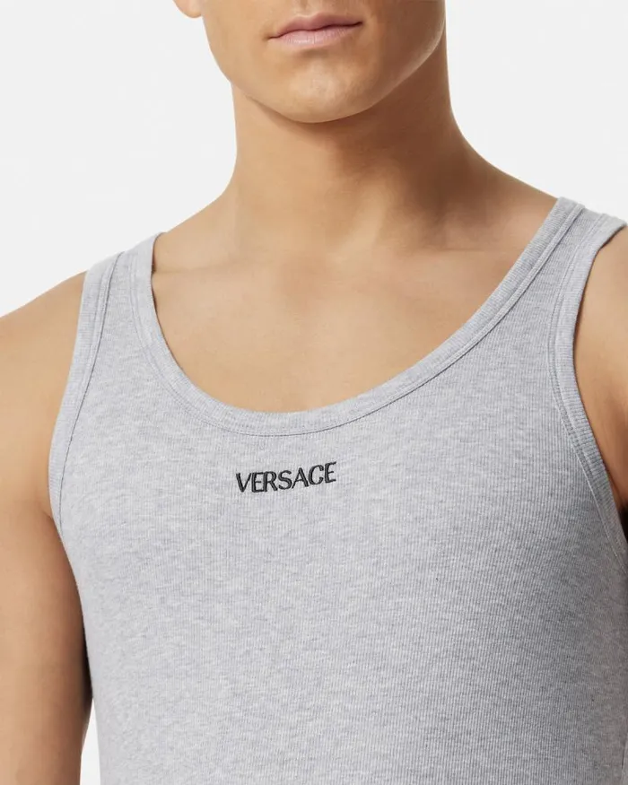 Logo Ribbed Tank Top Gray Men Versace Loungewear and Pajamas