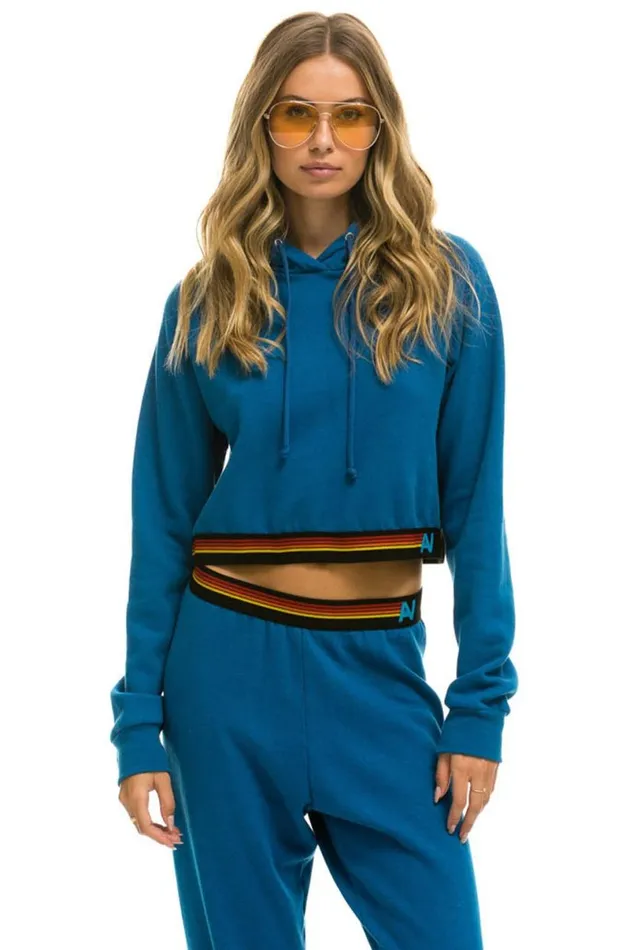 Logo Stripe Crop Pullover Hoodie 8211 Caribbean Women Aviator Nation Hoodies