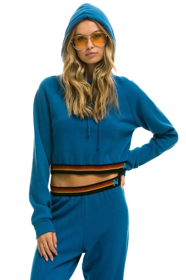 Logo Stripe Crop Pullover Hoodie 8211 Caribbean Women Aviator Nation Hoodies