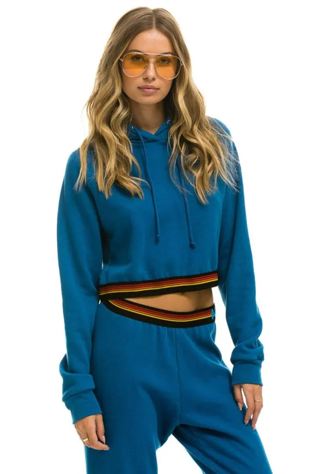 Logo Stripe Crop Pullover Hoodie 8211 Caribbean Women Aviator Nation Hoodies