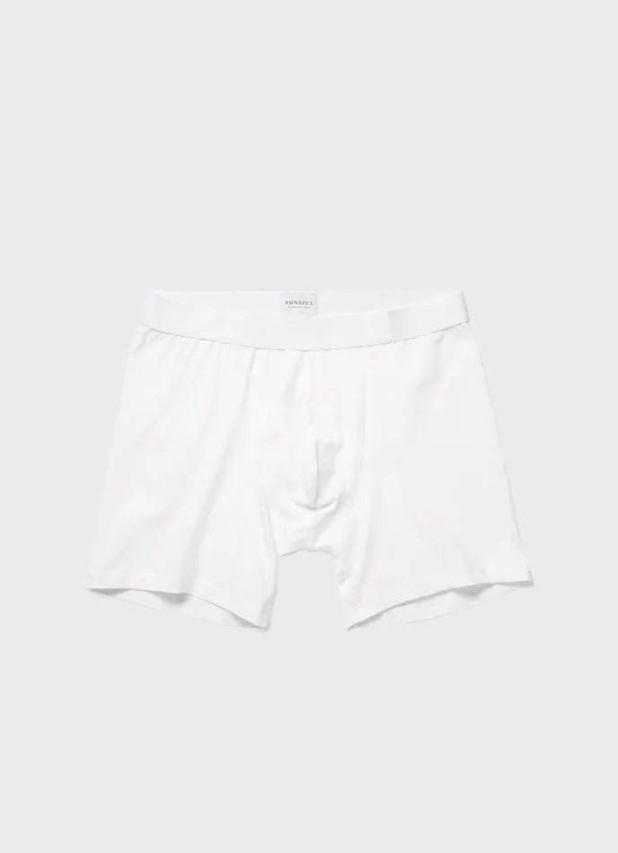 Long Cut Stretch Cotton Trunks White Men SUNSPEL Trunks and Shorts