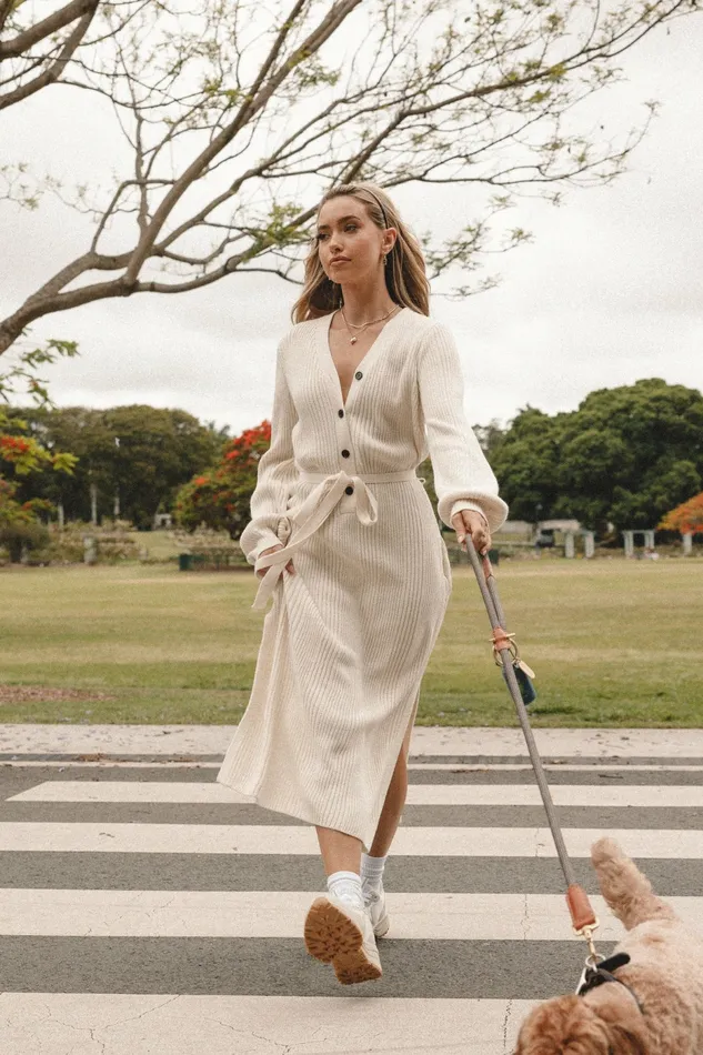 Long Sleeve Dresses Jasper Long Sleeve Midi Dress Cream 8211 Petal and Pup Women