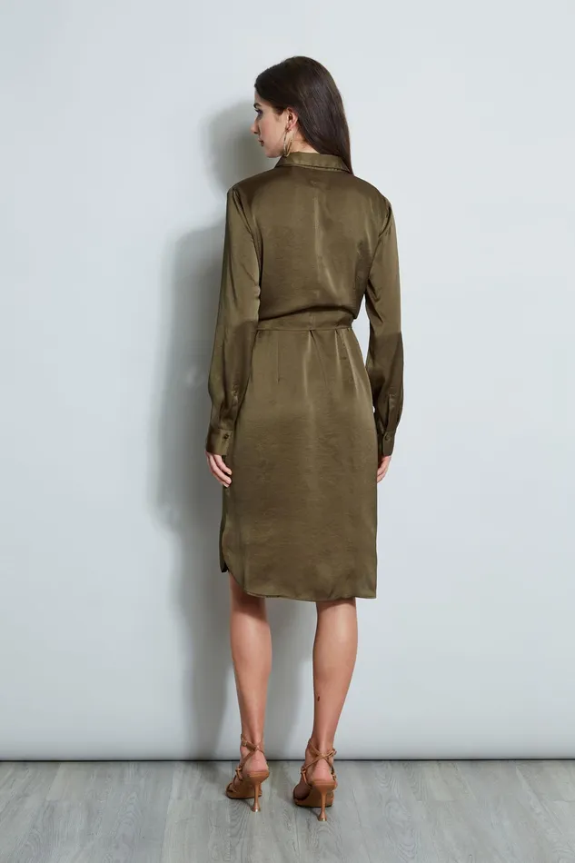 Long Sleeve Dresses Women Elie Tahari Satin Tie Shirt Dress SAVOY