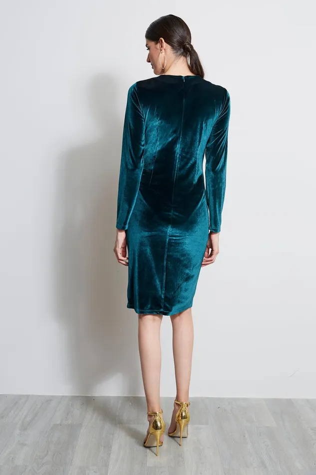 Long Sleeve Dresses Women Elie Tahari Twist Neck Velvet Dress BOTTLE GREEN